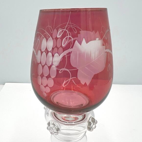 Gullaskruf Sweden Red Grape Vine Collectible Liquor Wine Glass 7.75" - Picture 7 of 10